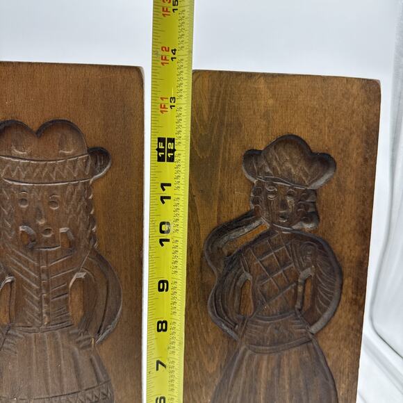 Pair 14” Vintage Wooden Cookie Molds German Dutch Carved Wood Wall Decor Kitchen - Picture 6 of 15